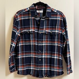 Abercrombie & Fitch Kids Navy Orange Plaid Button Down Thick 100% Cotton 13/14